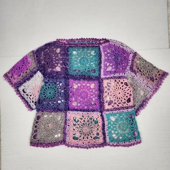 New Handmade Boho Crochet Granny Square Top - Vibrant Patchwork Festival Blouse - Picture 16 of 16